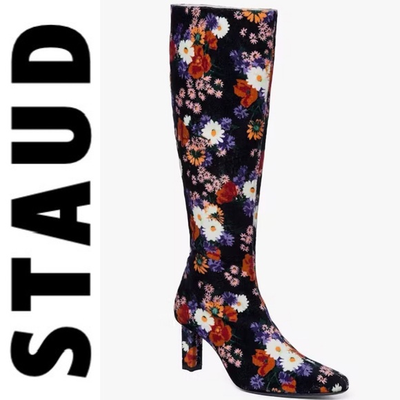 NWOT Staud Benny Boot in Black Floral Velvet 38 - Picture 1 of 12